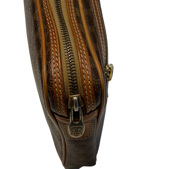 Vintage Celine Triomphe Macadam Clutch Brown Leather Canvas Wrist Handbag Unisex - Picture 9 of 15